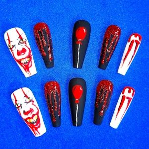 IT Pennywise - hand painted nails - gel  cured - glue or press on nails